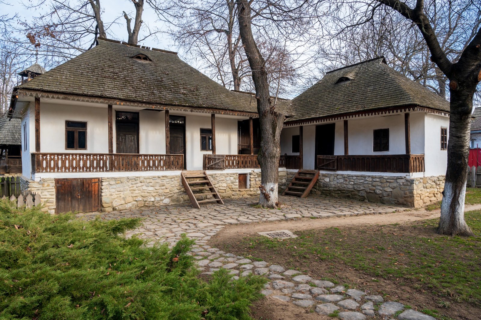 BUCHAREST, ROMANIA- 9 JANUARY, 2020: Rural houses at the National Museum of Dimitrie Gusti village